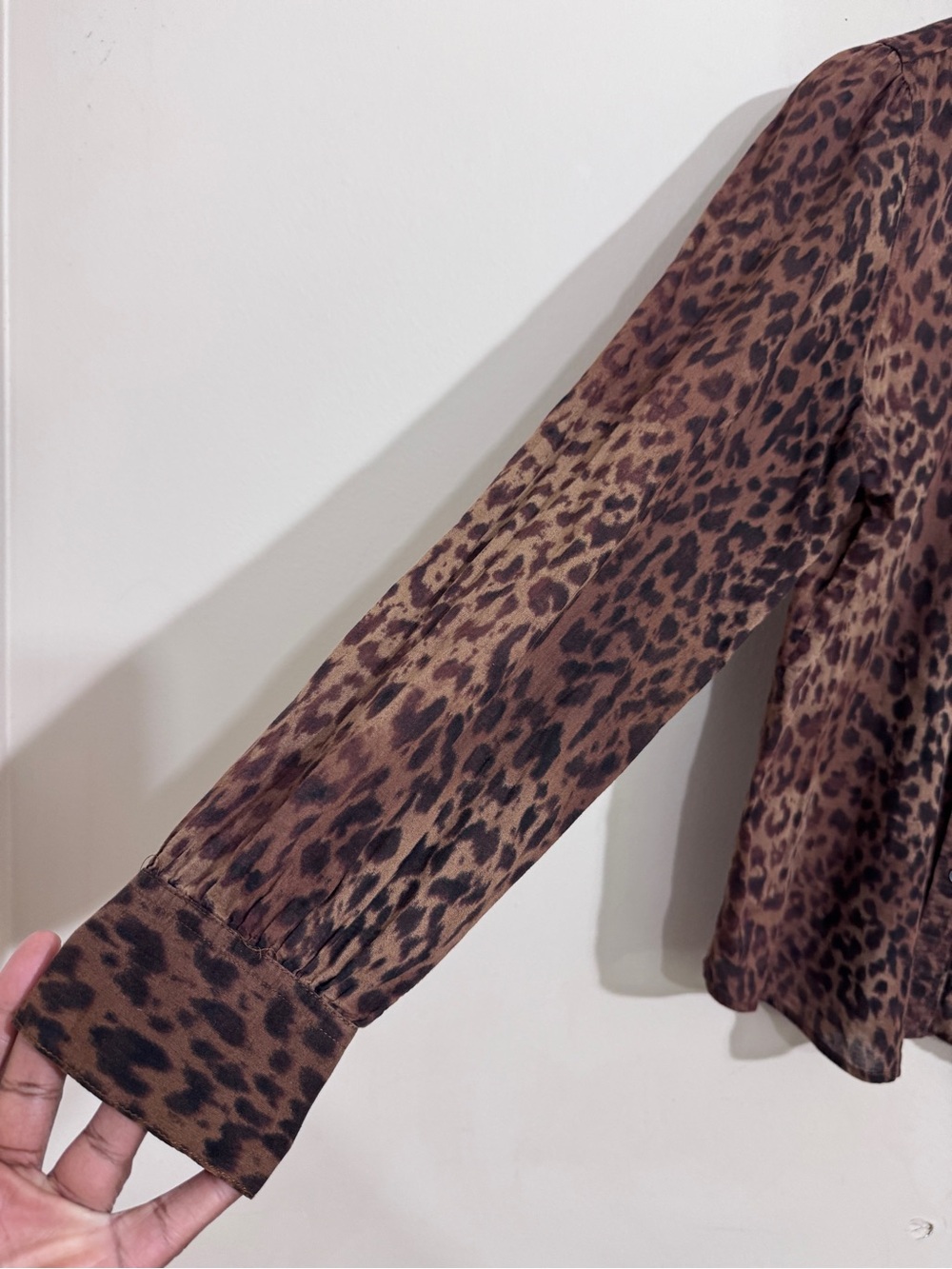 Y2K Lauren Ralph Lauren Animal Print Ruffle Neck Shirt size L Indie Sleaze Retro - Picture 5 of 9